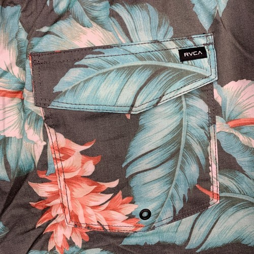 RVCA Board Shorts Mens XL Floral Hawaiian Elastic Waist Back Zip Pocket Beach - Picture 5 of 11