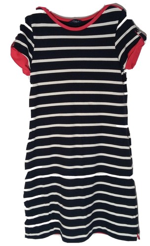 Vestido Lands End para mujer talla mediana azul marino blanco tejido a rayas midi longitud nueva