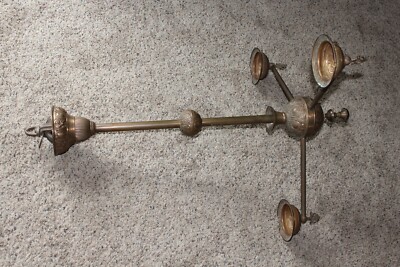 1800s Three Arm Brass Pull Down to Light Oil Lamp Chandelier Dated June 18, 1878