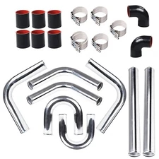 Universal Polished 3'' 76mm Aluminum Intercooler Pipe Kit & Silicone Hose BKRD