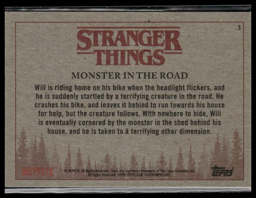 Monster in the Road #3 2018 Topps Stranger Things - Imagen 2 de 2
