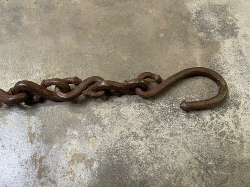 Old Vintage 4 Pcs Hand Forged Rustic Iron Long Swing Hanging Chains With Hooks - Picture 11 of 12