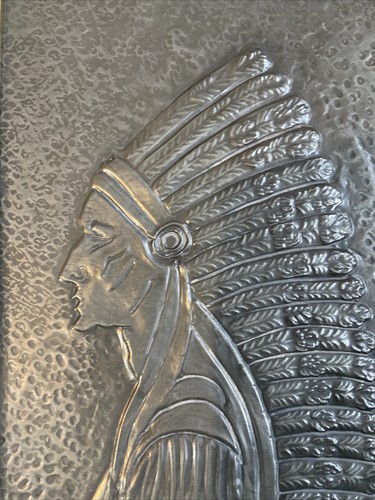SILVER METAL Hammered Relief Wall Hanging Art Plaque NATIVE American INDIAN HEAD - Picture 6 of 24