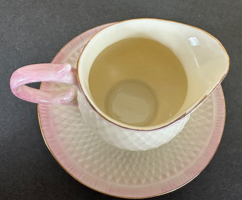 Belleek Rosa Rouge Distelmuster & Milchkännchen mit Unterteller Gold Selten Vintage - Bild 3 von 8