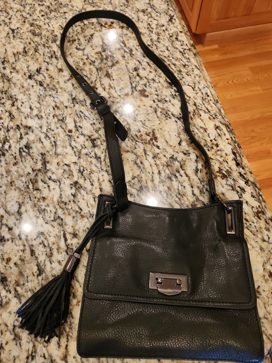Rachel Rachel Roy Black Leather Small Shoulder Bag Purse Grommets metal Clasp