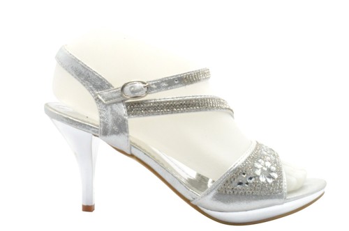 MUJER SEÑORA DIAMANTE TACÓN ALTO ZAPATOS DE GRADUACIÓN BODA NOVIA SANDALIAS DE NOCHE 20-11 - Imagen 3 de 10