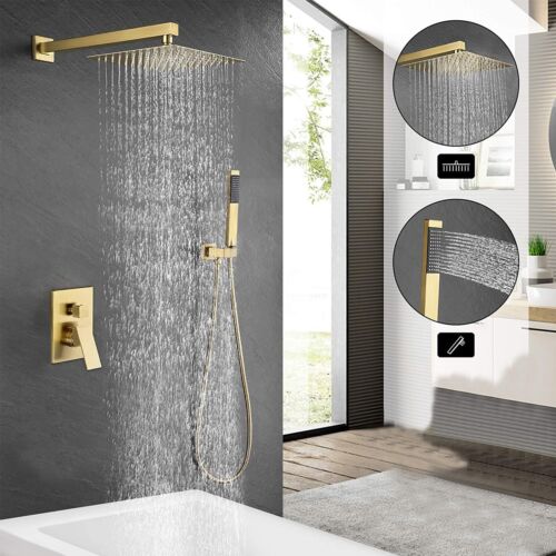 Brushed Gold Shower Faucet Set with Valve 8 inch Rain Shower Head Combo System - Picture 2 of 9