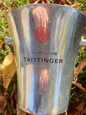 Taittinger Reims Sektkübel Eimer Edelstahl glänzend innen rot