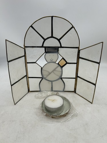 Christmas Vintage Arch Tea Light Holder with Hand Painted Shell Glass Snowman - Picture 3 of 15