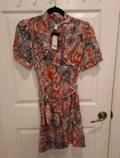 New Banana Republic 100% Silk Dress Size Small Short Shift Tie Front Paisley