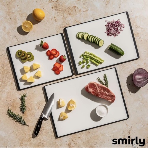 SMIRLY Plastic Cutting Board Set Holder Non-Slip Chopping Board 3-Pack yellow - Picture 5 of 7