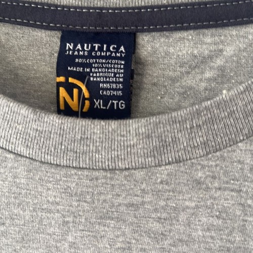 Nautica Jeans Company T-Shirt Uomo Grafica Grigio Heathered Spell Out XL Nuova - Foto 3 di 5