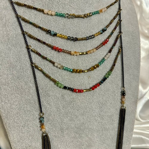 Vintage Long Boho Tassel Necklace With 5 Strands Of Multi Color Crystals - Bild 3 von 5