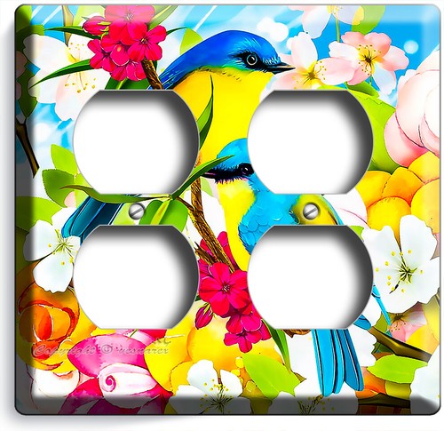 PARADISO TROPICALE FIORI AMORE UCCELLINI BLU INTERRUTTORE LUCE PRESA PIASTRE DA PARETE DECORAZIONE - Foto 9 di 34