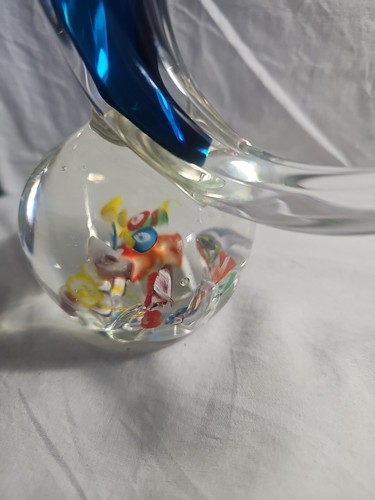 Lenwile Art Glass Ardalt Japan Millefiori Paperweight Vase Blue Cornucopia Vntg - Picture 10 of 19