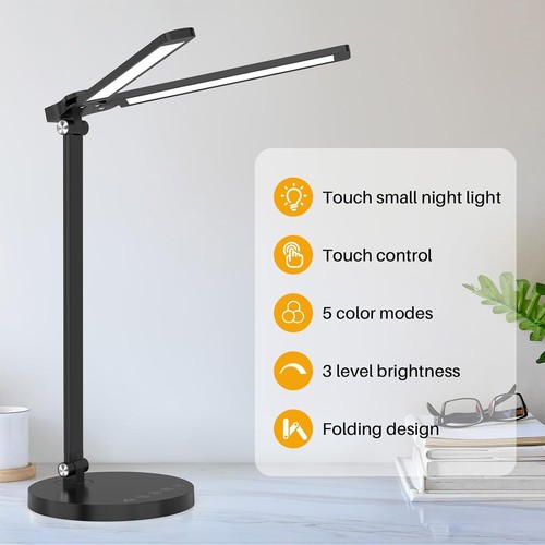 LED Desk Lamp For Office Home USB Eye-Caring Architect Task Lamp with Dual-Head - Picture 4 of 28