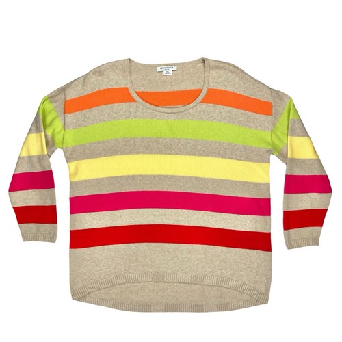 Liz Claiborne Sweater Women XL Beige Colorful Striped Winter Cozy Knit Pullover - Picture 1 of 16