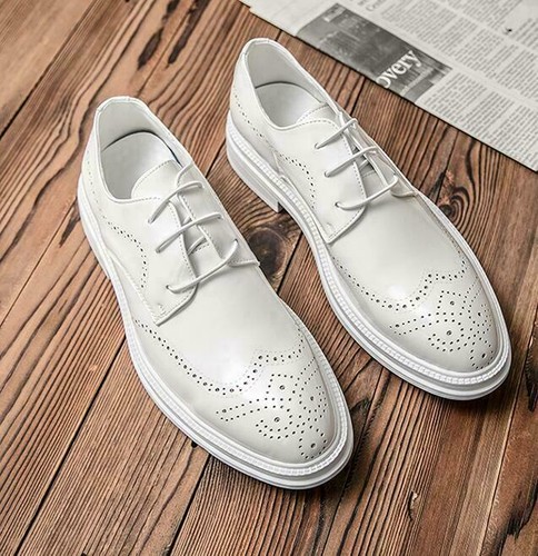 Herren Kunstleder Runde Spitze Oxford Niedriger Absatz Elegant Schuhe Flügelspitze Brogue Business - Bild 3 von 14