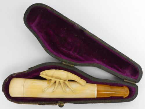 VIKTORIANISCHER GESCHNITZTER MEERSCHAUM HUMMER DESIGN STEROOT HALTER BERNSTEIN MUNDSTÜCK - Bild 2 von 6