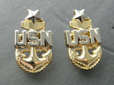 NAVY CHIEF SENIOR PETTY OFFICER LAPEL PIN SET OF TWO PINS 1.1 INCHES