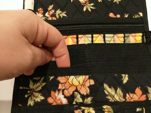 QK Quilted Cross-Body Quilted Floral Wallet Purse Bag Multipockets Black Orange - Picture 4 of 12