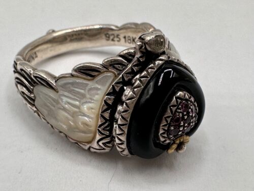 BARBARA BIXBY RING SCHWARZER ONYX HERZ PERLE FLÜGEL GRÖSSE 8 STERLINGSILBER 18 KARAT GOLD - Bild 7 von 16