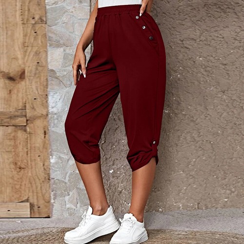 Plus Size Womens 3/4 Cropped Capri Pants Ladies Casual Shorts Joggers Trousers - Picture 17 of 30