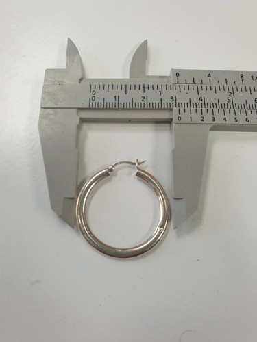 Vintage 90s 925 Sterling Silver 30mm wide 3mm thick tube Hoop Earrings - Picture 5 of 5