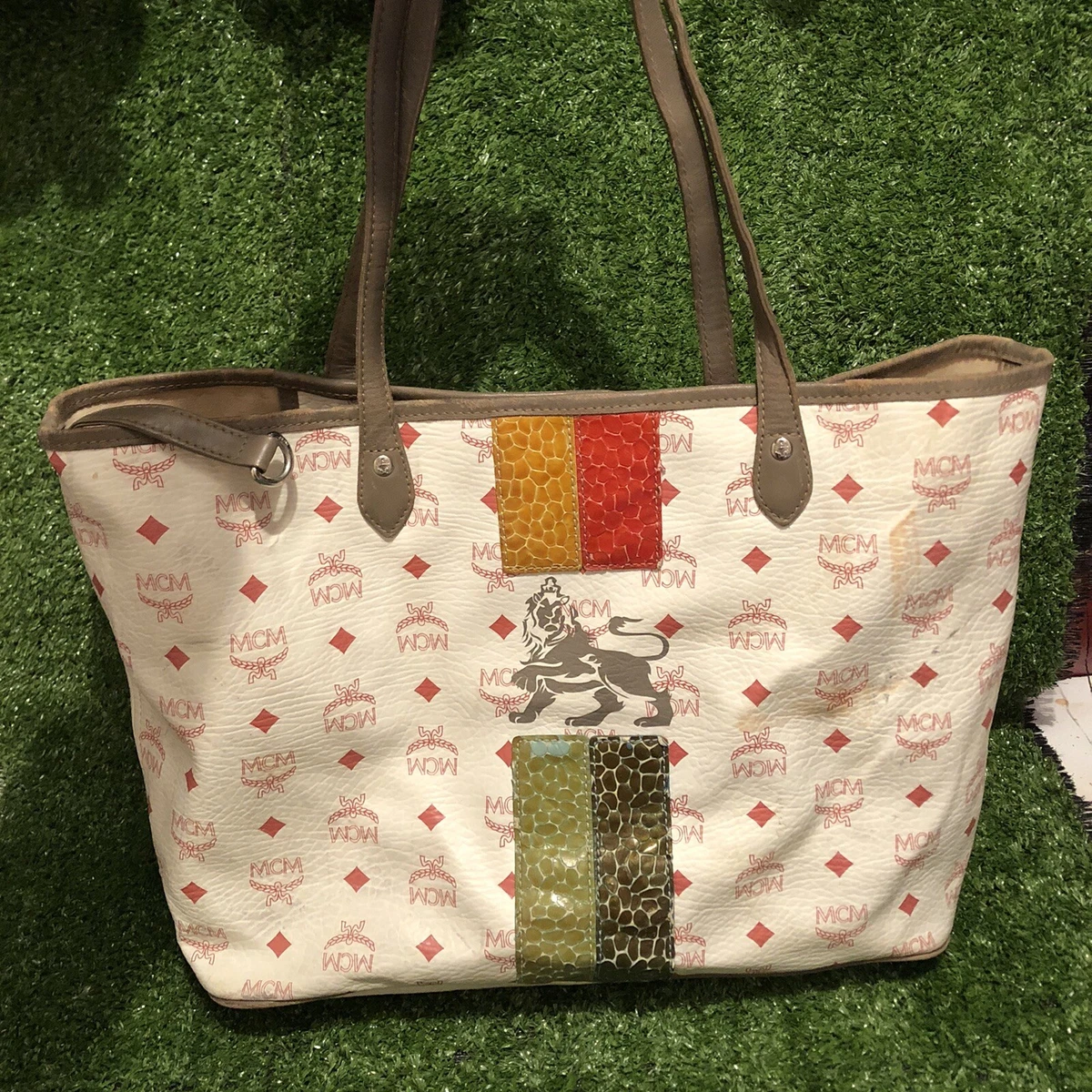 Pre Loved Mcm Lion Visetos Leather Tote Bag