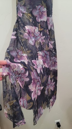 Komarov Purple Floral Print Sleeveless Satin Lace Trim V-Neck Maxi Dress sz.L - Picture 11 of 12