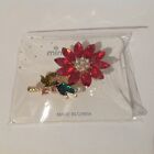 Red Gems Gold Tone Bling Colorful Flower Pin Brooch New