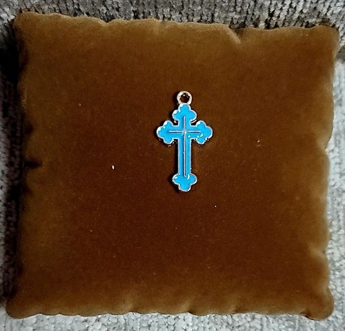 Crucifix Cross Silver Plated Blue Enamel Pendant Jesus Small UK SELLER 