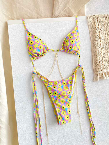 Sexy Triangle Chains Bikini Sets Micro Thongs Swimsuit Women - 第 31/37 張圖片