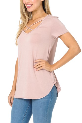 Auliné Collection Womens Casual Criss Cross V-Neck Short Sleeve T-Shirt Tee Top - Afbeelding 83 van 88