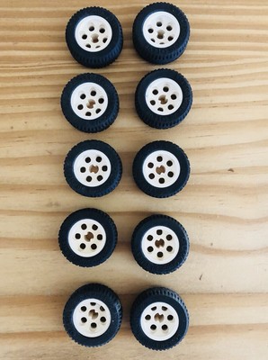 LEGO Lot of 10 Small Black Tires with White Hubs