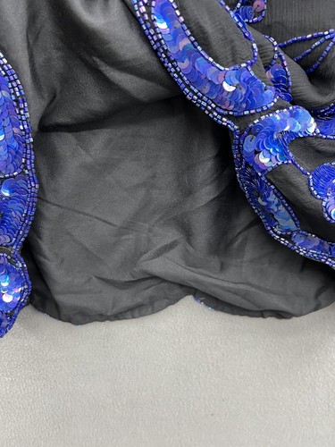 Vintage Lawrence Kazar Blouse Women’s Small Silk Black With Blue Sequin Top - Picture 6 of 10