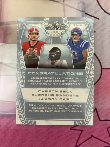 BECK/SANDERS/DART 2024 LEAF TRINITY #TA4 TRIPLE AUTO SILVER /3 - Picture 2 of 2