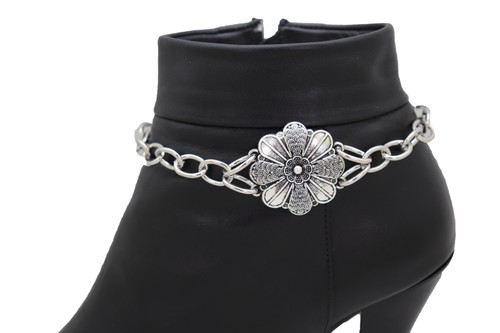 Mujer Cadena Plata Bota Occidental Pulsera Tobillera Zapato Flor Dije Divertido Old School - Imagen 3 de 12