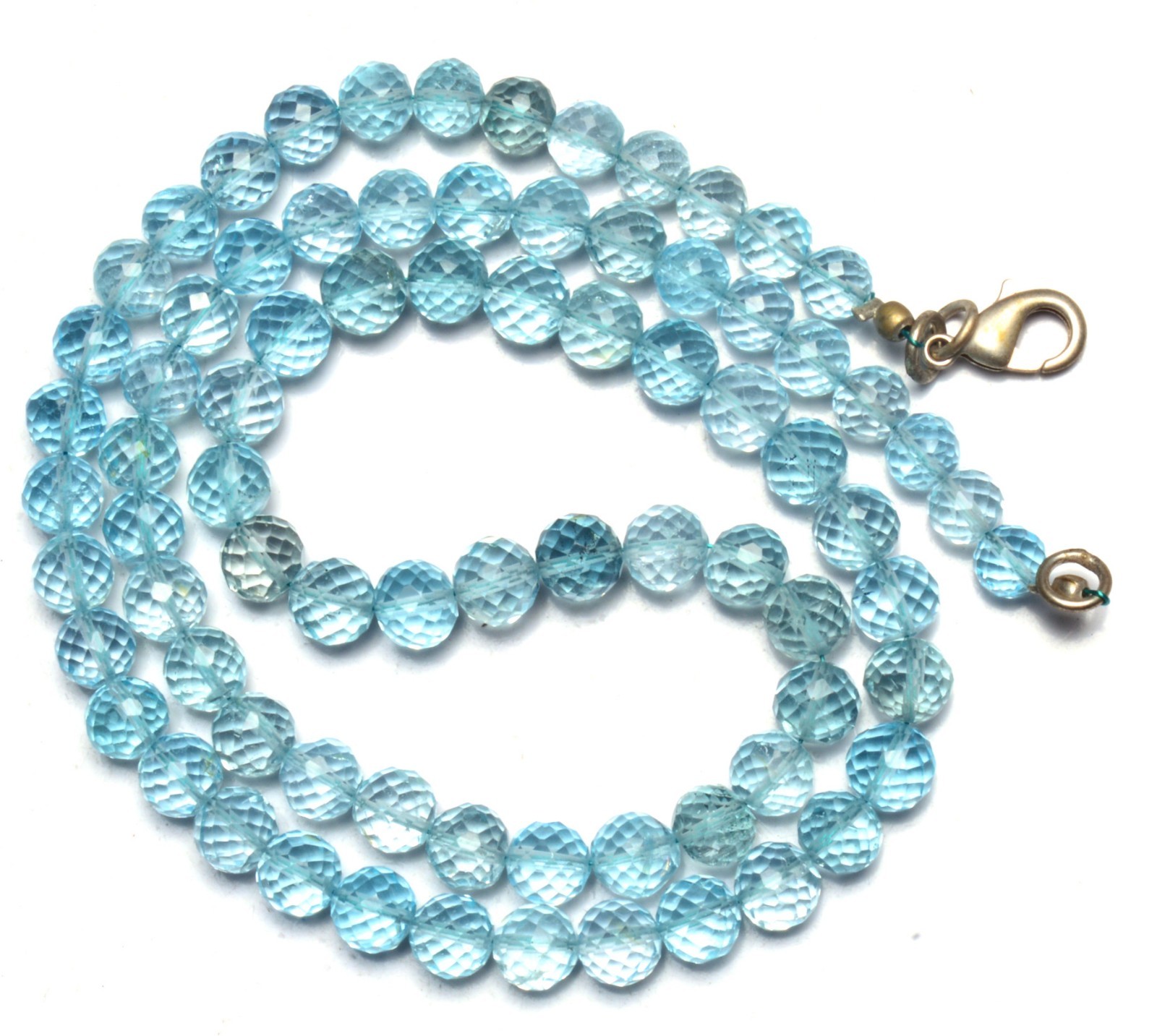 SUPER FINE QUALITY NATURAL BLUE TOPAZ FACETED 5.5 to 6.5MM ROUND BEADS NECKLACE Popularna niska cena