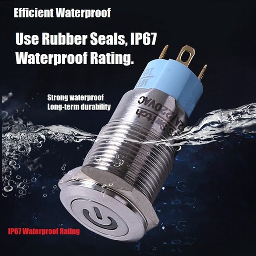 12mm Stainless steel High Head Ring LED 2A1NO IP67Anti-vandal Push Button Switch - Bild 5 von 11