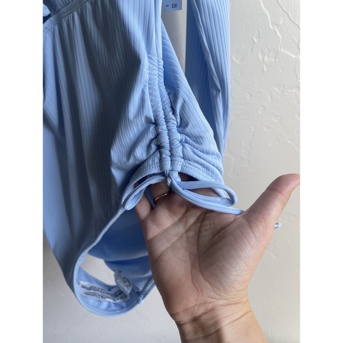 New! Celebrity Pink Swim Cut Out Ruched Long Sleeve One Piece Swimsuit Light Blu - Picture 11 of 11