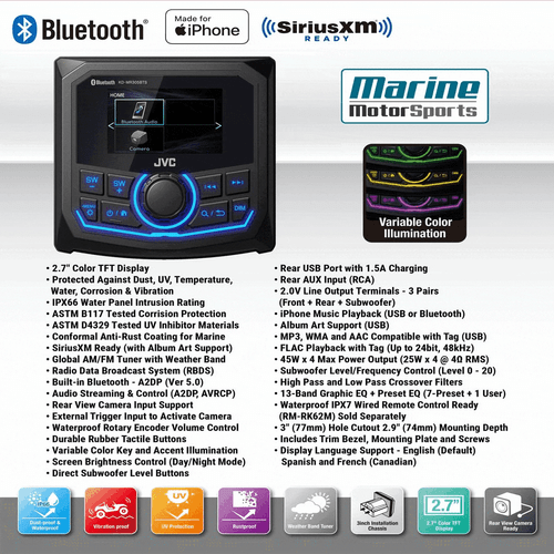 JVC KD-MR305BTS Marine 2.7" LCD Gauge-Style Bluetooth USB AUX Stereo Receiver - Picture 3 of 12