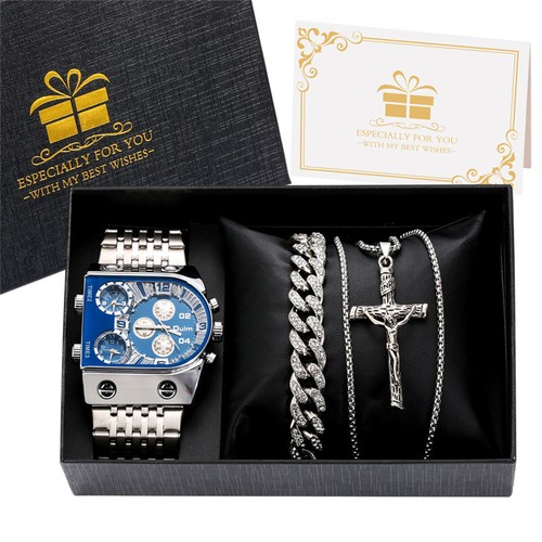 Oulm Uhrenset Geschenk für Herren Golden Quarz Armband Halskette Geschenke Armbanduhr - Bild 15 von 15