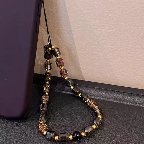 Black Gold Crystal Beaded Phone Chain Anti-Lost Phone Strap Bag Accessories