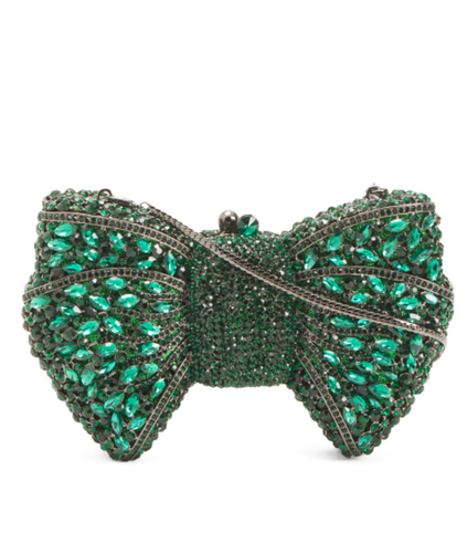NWT NATASHA BOW CRYSTAL RHINESTONE EMBELLISHED CLUTCH GREEN - Picture 5 of 8