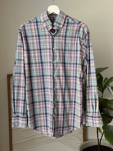 Herren PETER MILLAR Sommer Komfort Kariert Button Down Hemd Größe Medium M
