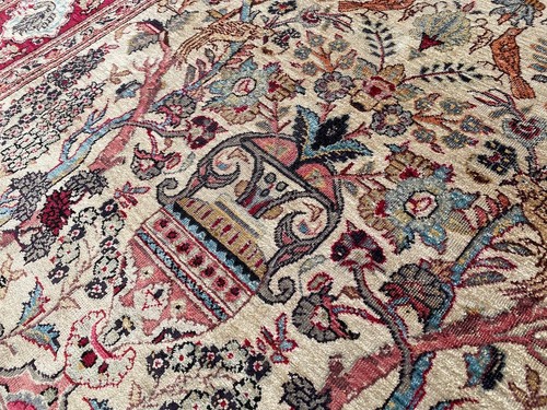 ANTIQUE SILK ISPAHAN RUG HAND MADE PERSIAN GARDEN SCENE CARPET 5'2 x 3'3" - Picture 10 of 11