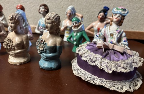 Menge 14 Vintage Deutsch Japan Porzellan Kreidegeschirr Halb Puppen ~ Nadelkissen - Bild 8 von 13