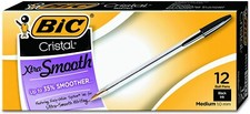 BIC Cristal Xtra Smooth Ballpoint Pen, Medium Point 1.0mm , Black, 12-Count