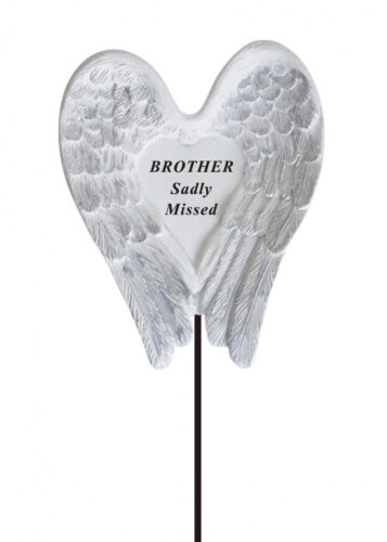 White & Silver Angel Wings Memorial Stick Remembrance Plaque Tribute Spike Stake - Picture 10 of 17